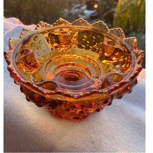 Vintage Fenton Amber Glass Hobnail, slim taper six Candle Holder